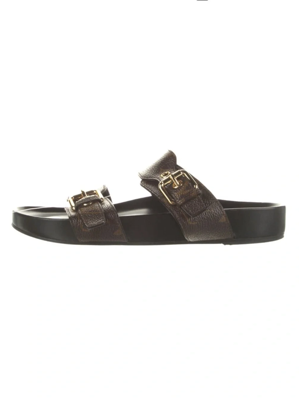 Louis vuitton Canvas Leather Logo Brown Slides Size: 8.5 | IT 38.